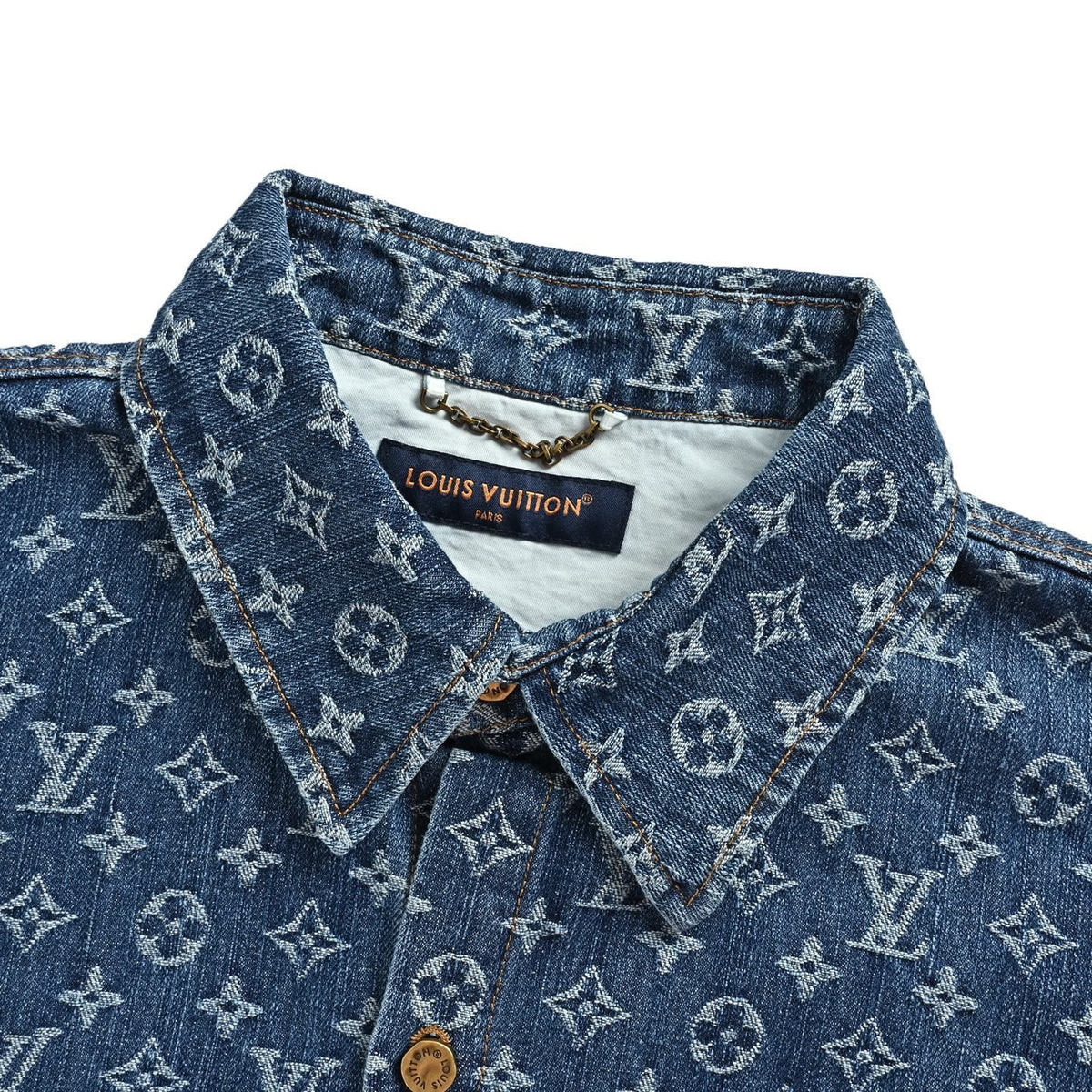 Louis Vuitton all-over old flower jacquard suit denim short-sleeved shirt