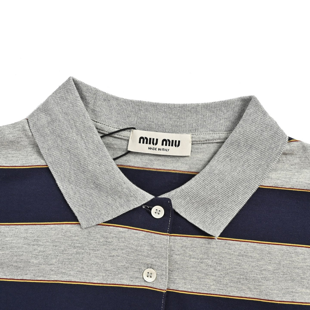 Miu Miu gray and blue striped Polo short sleeves