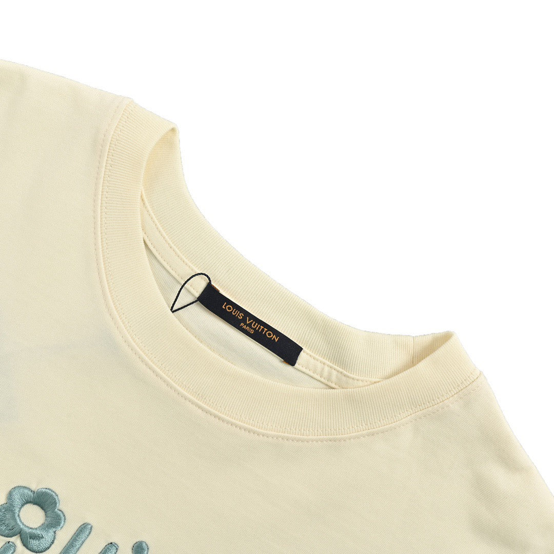 Louis Vuitton 24ss small blue flower embroidered letter short sleeves