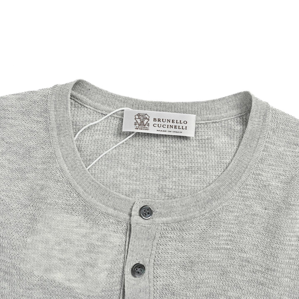 BRUNELLO CUCINELLI/BC Beckham's same linen blend henley collar knitted short-sleeve
