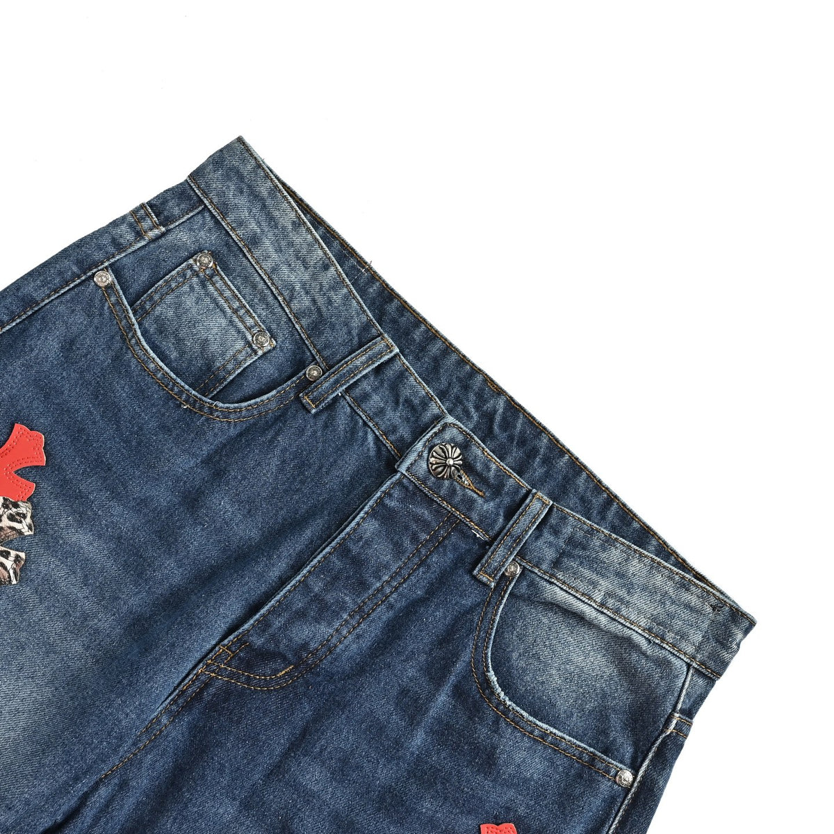 Chrome Hearts cross patch leather jeans