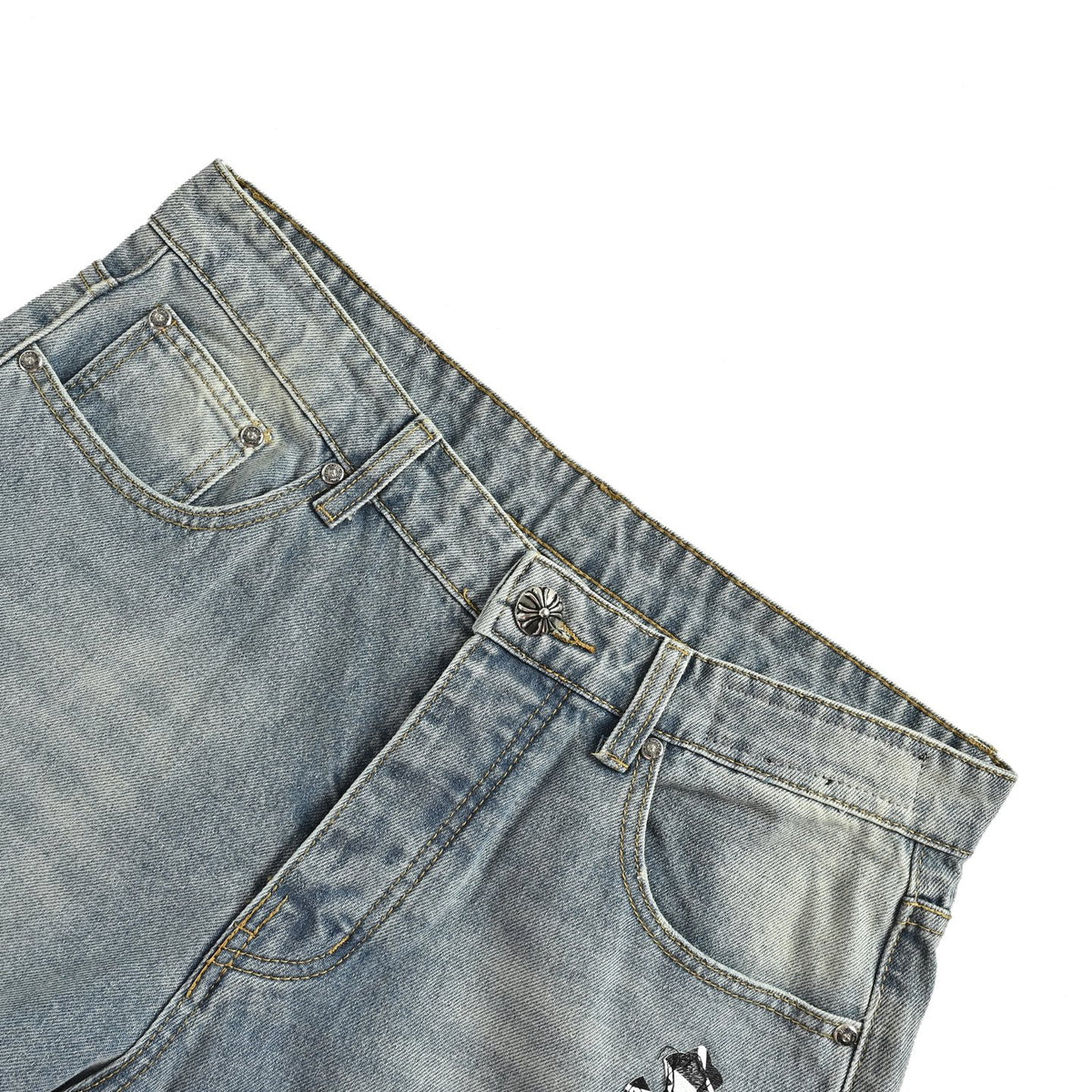 Chrome Hearts cross patch leather jeans