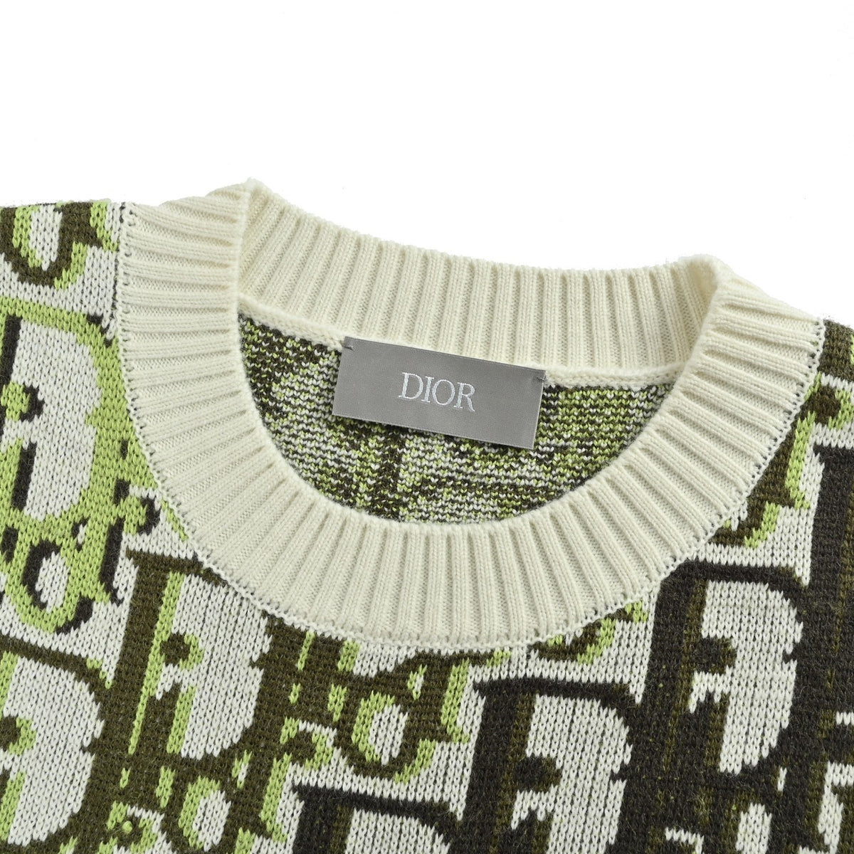 Dior fluorescent green jacquard crew neck knitted sweater