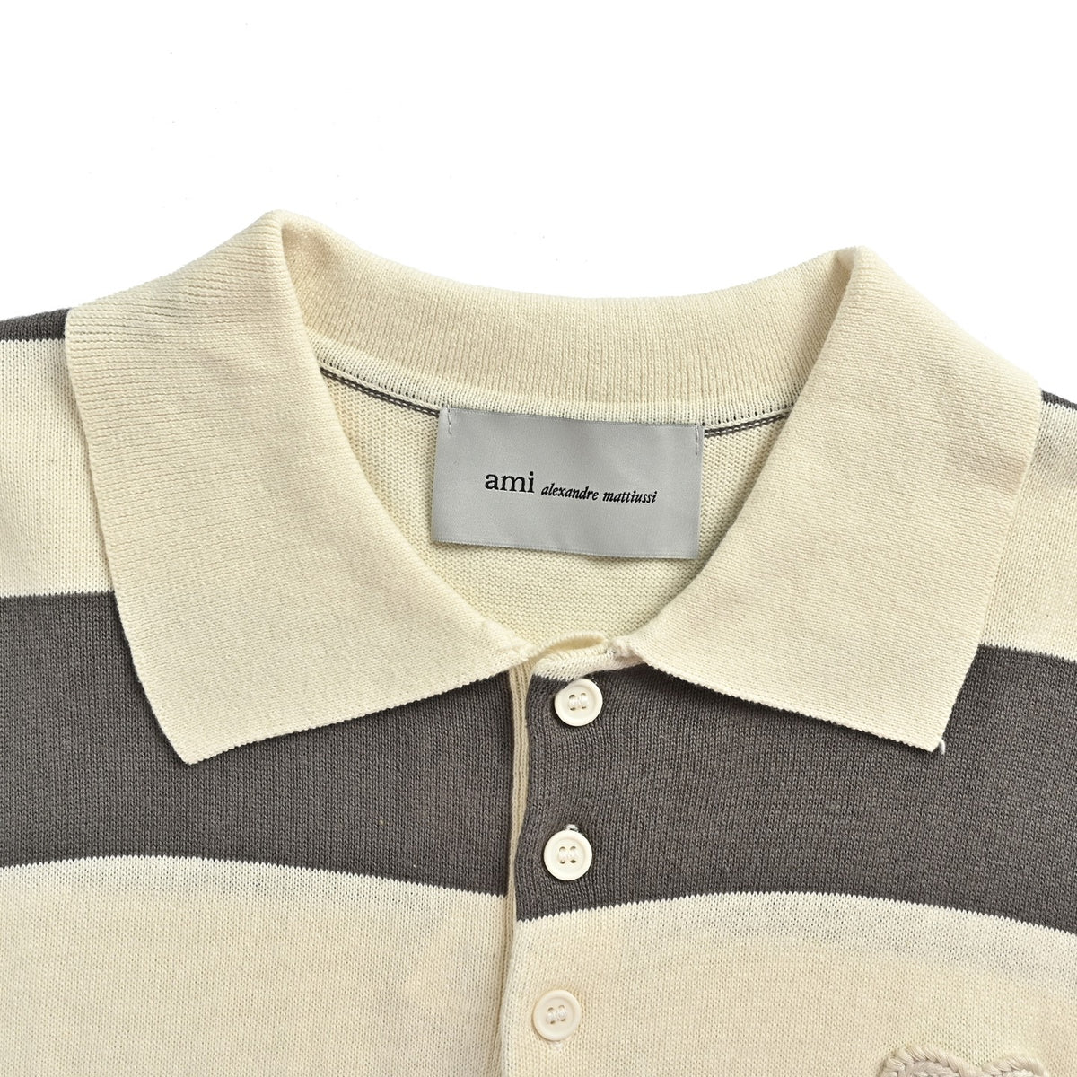 Ami Paris crocheted love embroidered striped knitted Polo short sleeves