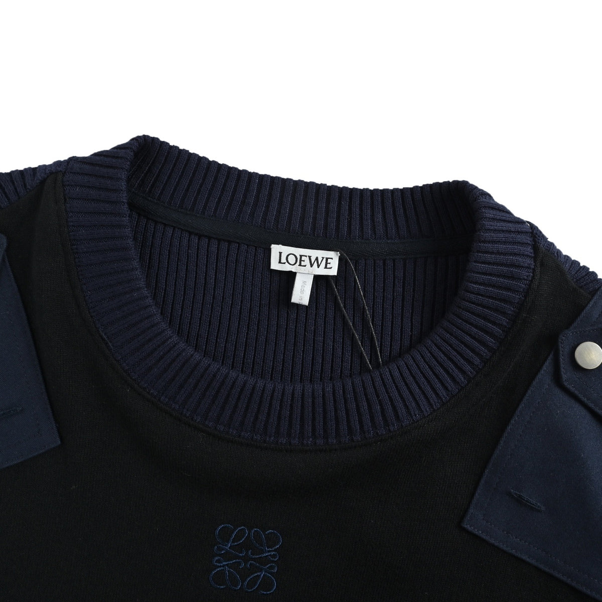 Loewe/Luo Yiwei shoulder button patchwork crew neck knitted sweater