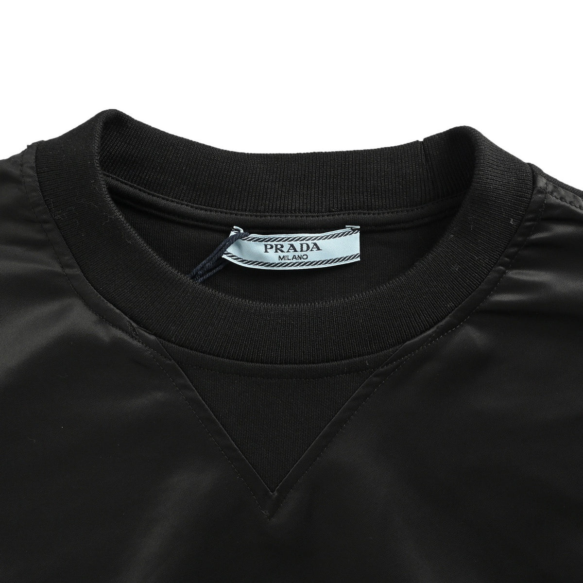Prada 25Fw letter logo jacquard front nylon patchwork sweatshirt
