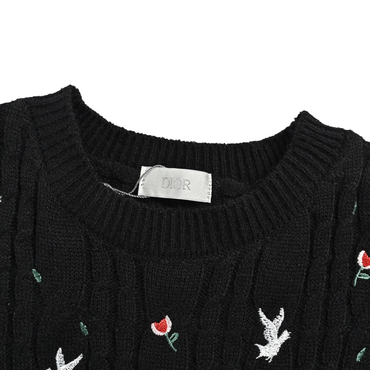 Dior floral white dove embroidery twist knit short sleeves