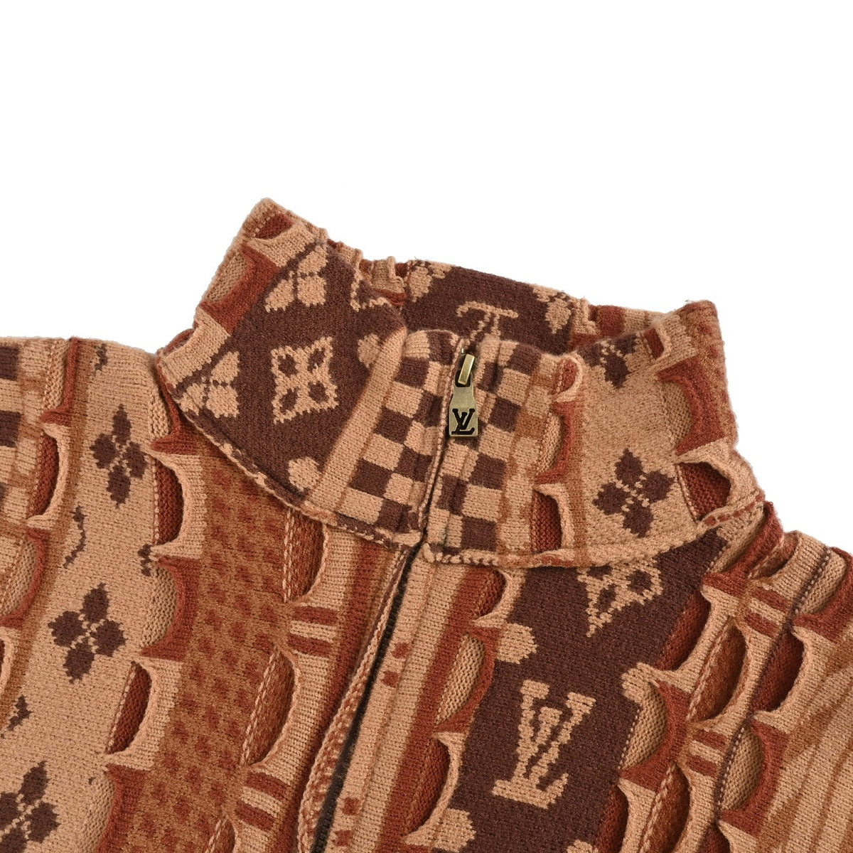 Louis Vuitton patchwork jacquard ethnic style half-zip sweater