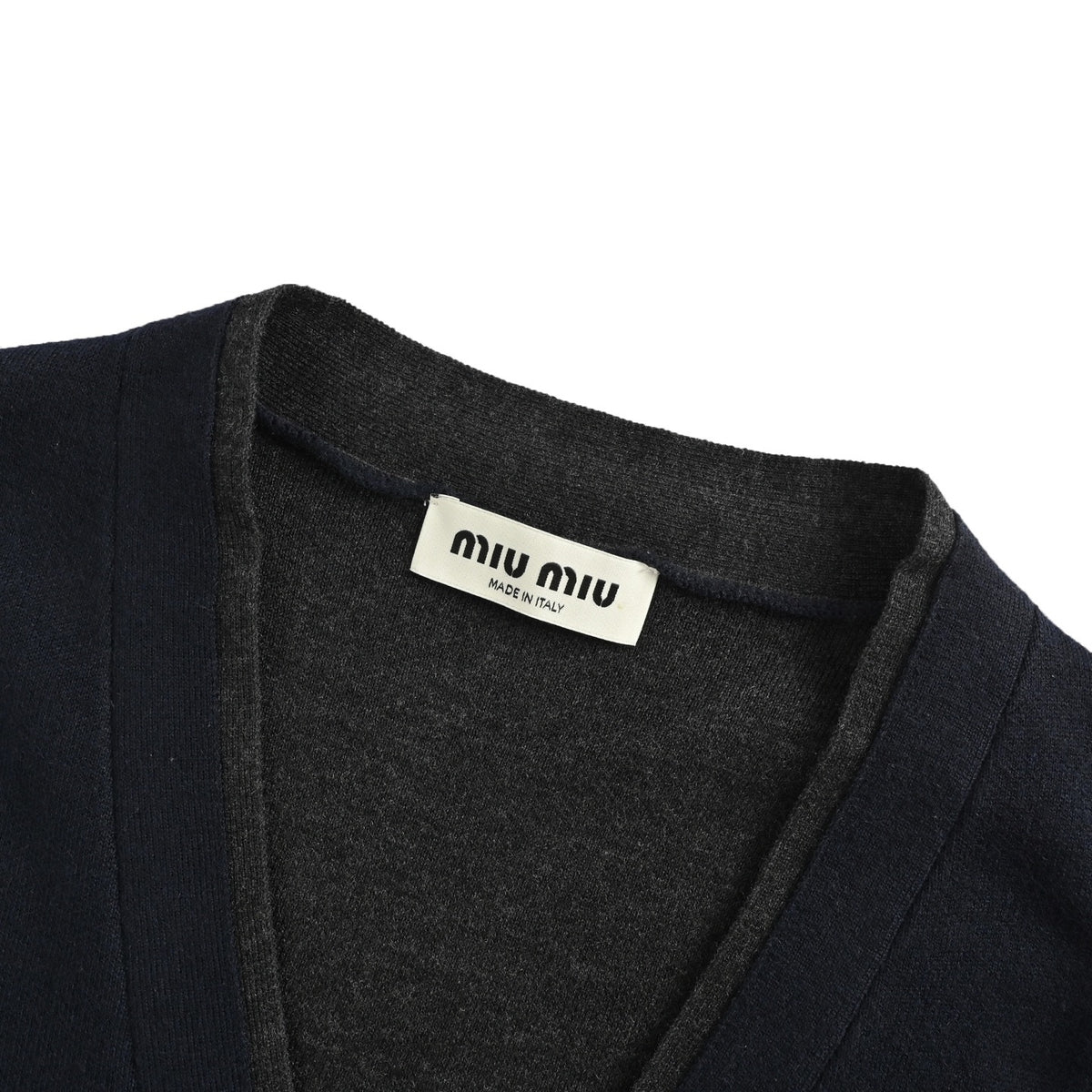 Miu Miu 25Fw fake two-piece knitted sweater cardigan with hem stitching
