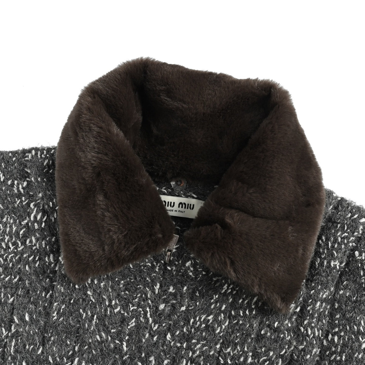 Miu Miu 25Fw mink collar fur and wool zipper jacket