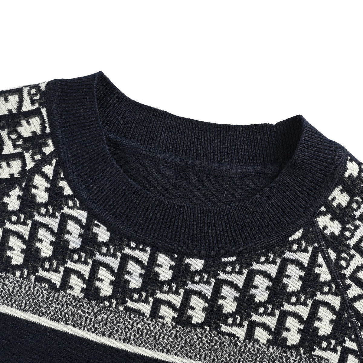 Dior 23Fw Oblique jacquard knitted cashmere double-sided crew neck sweater