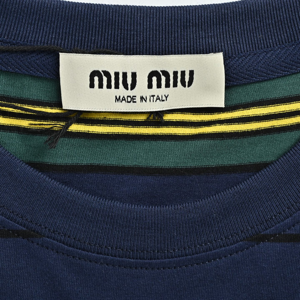 Miu Miu AUTOMNE series contrast striped knitted short-sleeves