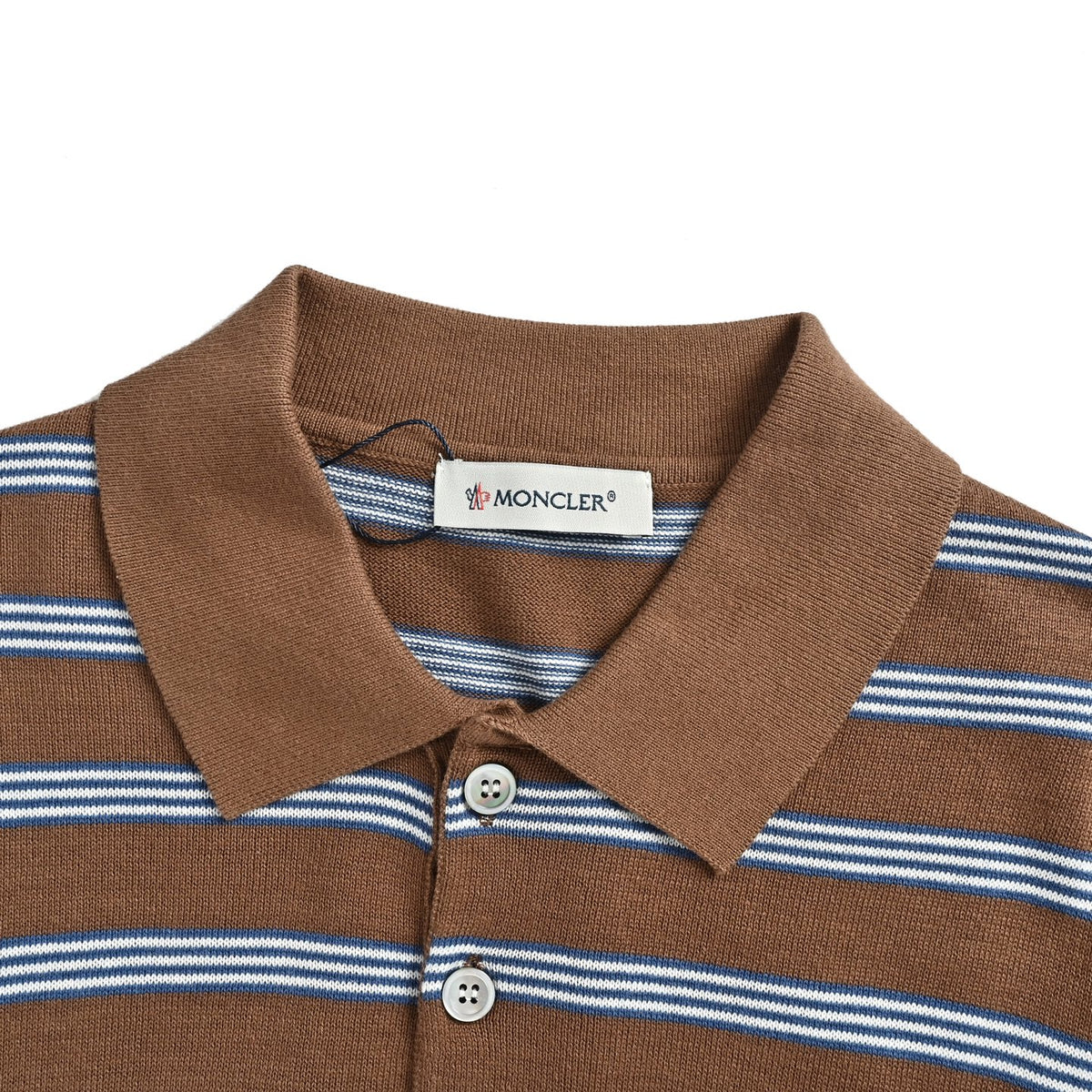 Moncler/mask brown striped knitted Polo short sleeves