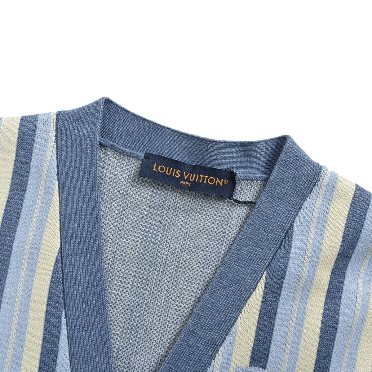 Louis Vuitton glacier blue and white striped knitted cardigan