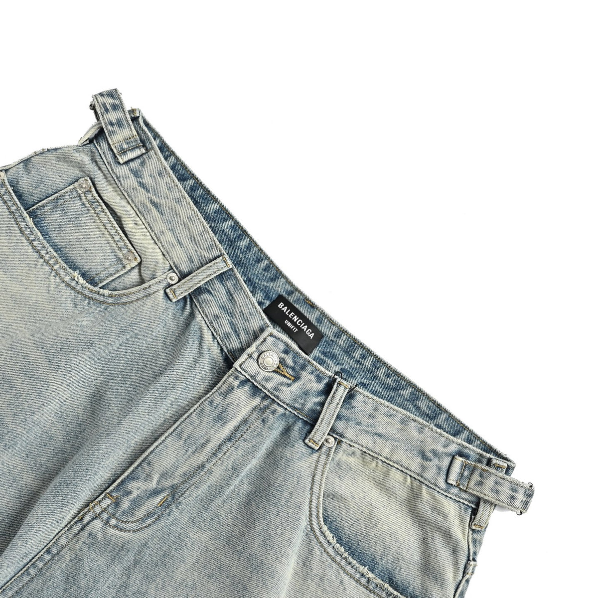 Balenciaga 24ss distressed tassel hem denim shorts
