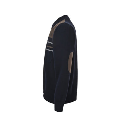 Miu Miu brown and blue leather logo zipper cardigan jacket