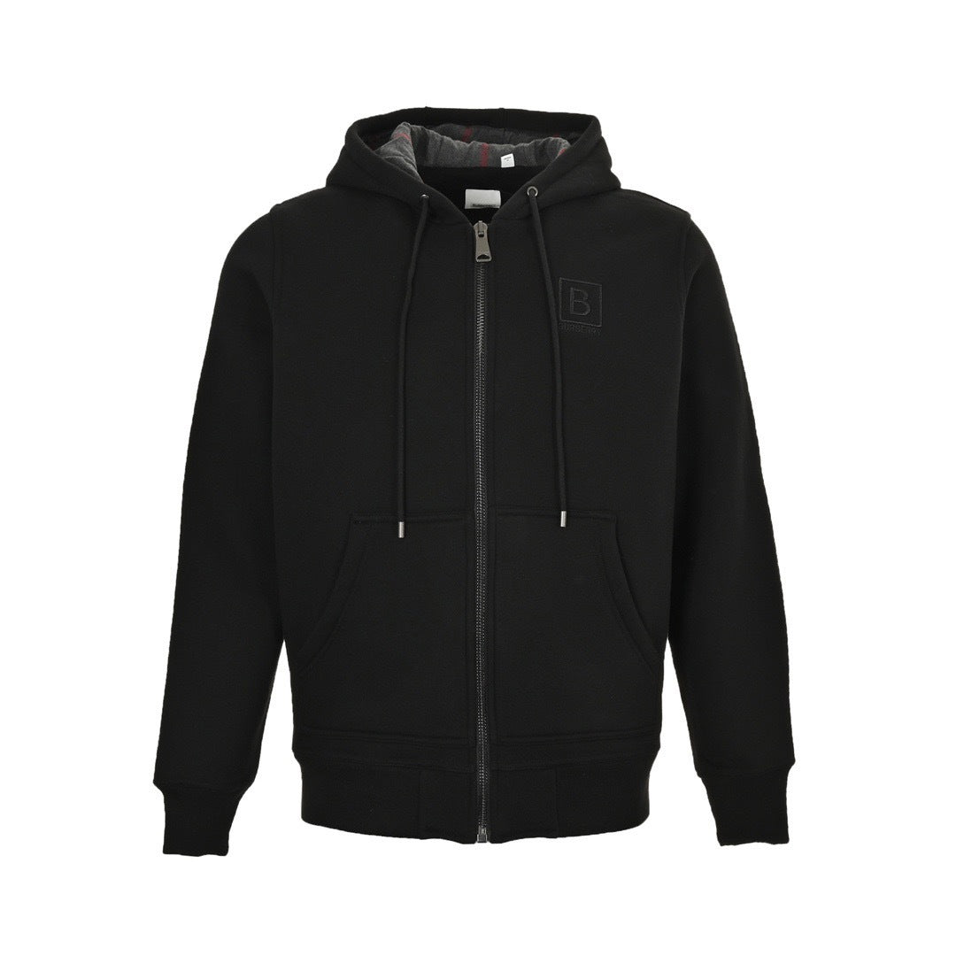 Burberry 23Fw B logo plaid lined zipper hooded sweatshirt jacket