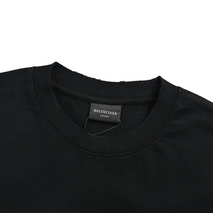 Balenciaga patchwork contrast color washed hole short sleeves