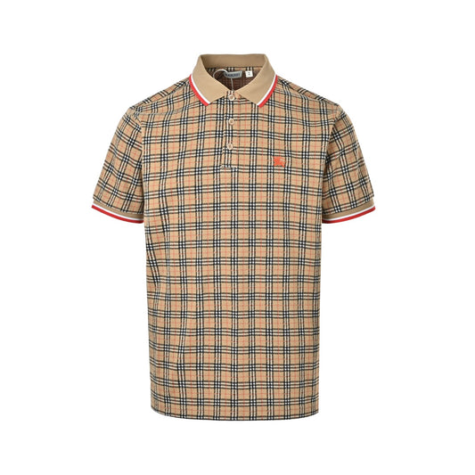 Burberry war horse embroidered plaid Polo short sleeves