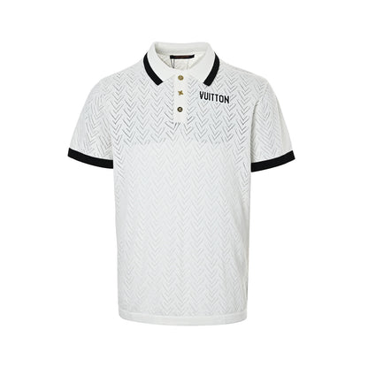 Louis Vuitton 26ss letter jacquard hollow knitted Polo short sleeves