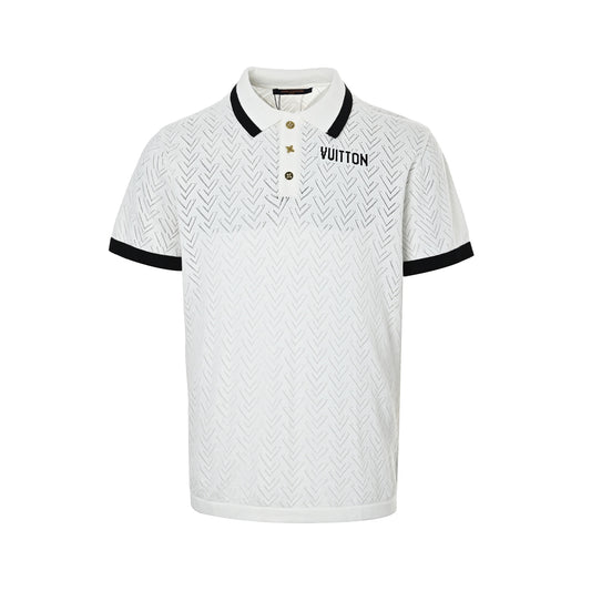 Louis Vuitton 26ss letter jacquard hollow knitted Polo short sleeves