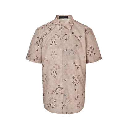 Louis Vuitton Presbyopia khaki all-over print suit short-sleeved shirt