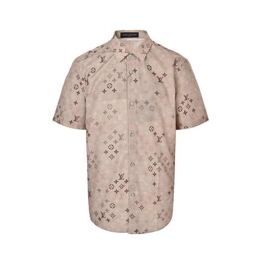 Louis Vuitton Presbyopia khaki all-over print suit short-sleeved shirt