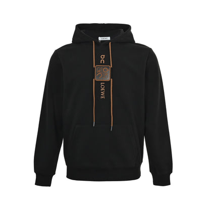 Loewe/Luo Yiwei 25Fw leather logo printed hooded sweatshirt