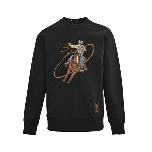 Louis Vuitton 24Fw Western denim embroidered crew neck sweatshirt