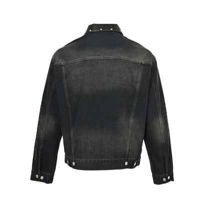 Acne Studios 25Fw embroidered monogram logo leather collar washed denim jacket