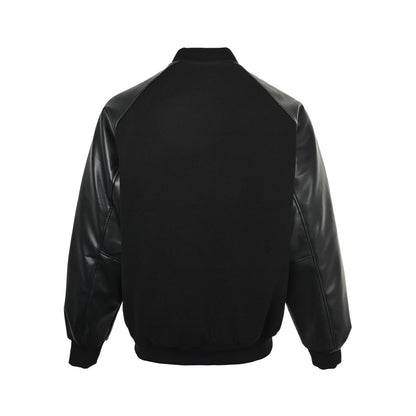 Adidas embroidered logo patchwork leather quilted baseball jacket