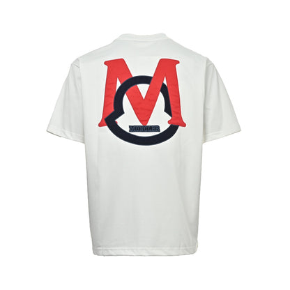 Moncler/muzzled back large M patch embroidered round neck short sleeves