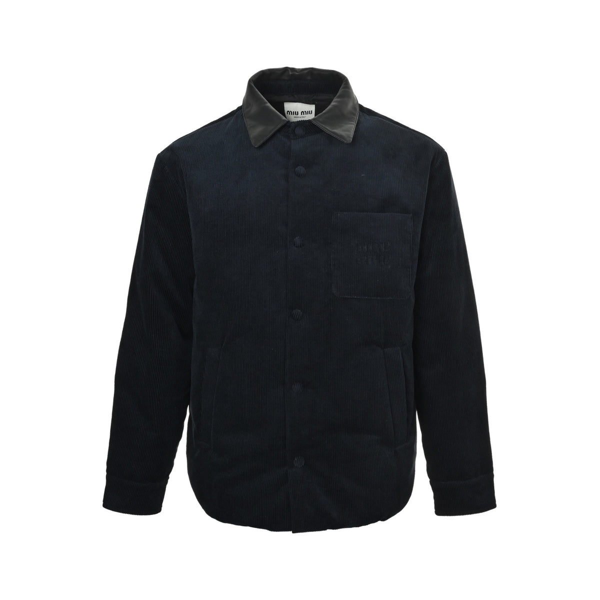Miu Miu leather collar corduroy down jacket