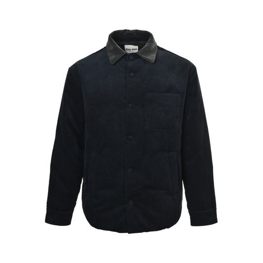 Miu Miu leather collar corduroy down jacket