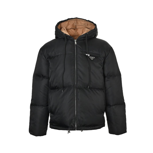 Prada nylon zipper contrast hooded down jacket
