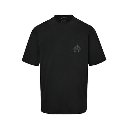 Chrome Hearts/Chrome Heart Pocket Leather Cross Round Neck Short Sleeve