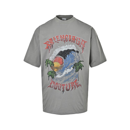 Balenciaga 26ss coconut wave print short sleeves