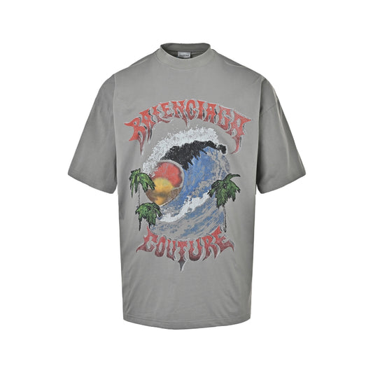Balenciaga 26ss coconut wave print short sleeves