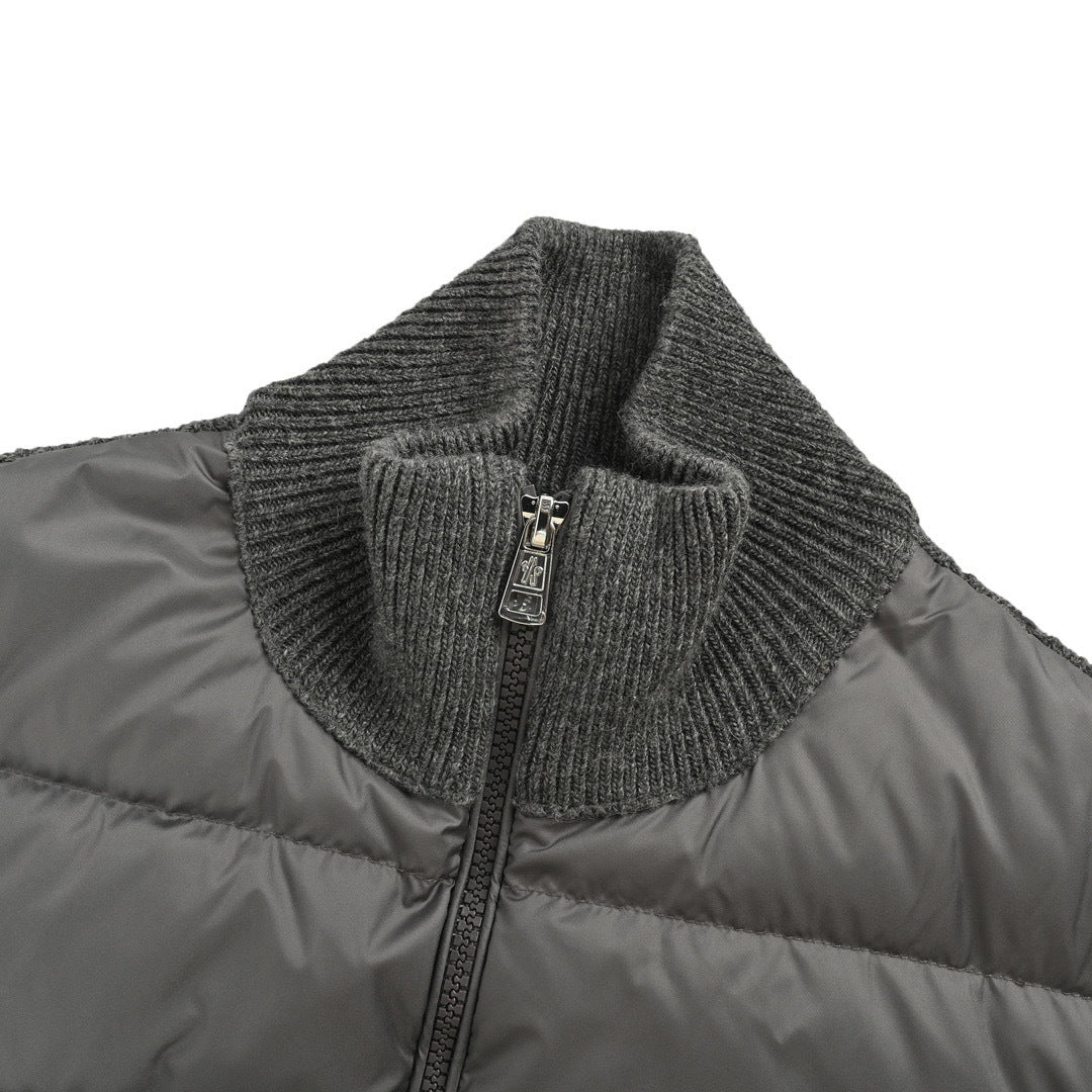 Moncler/Mongolia patchwork woolen sleeves stand collar thin down jacket