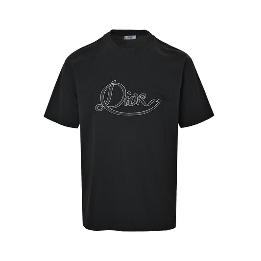 Dior floral silver thread letter embroidery short sleeves