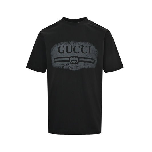 Gucci 26ss cracked belt printed short sleeves