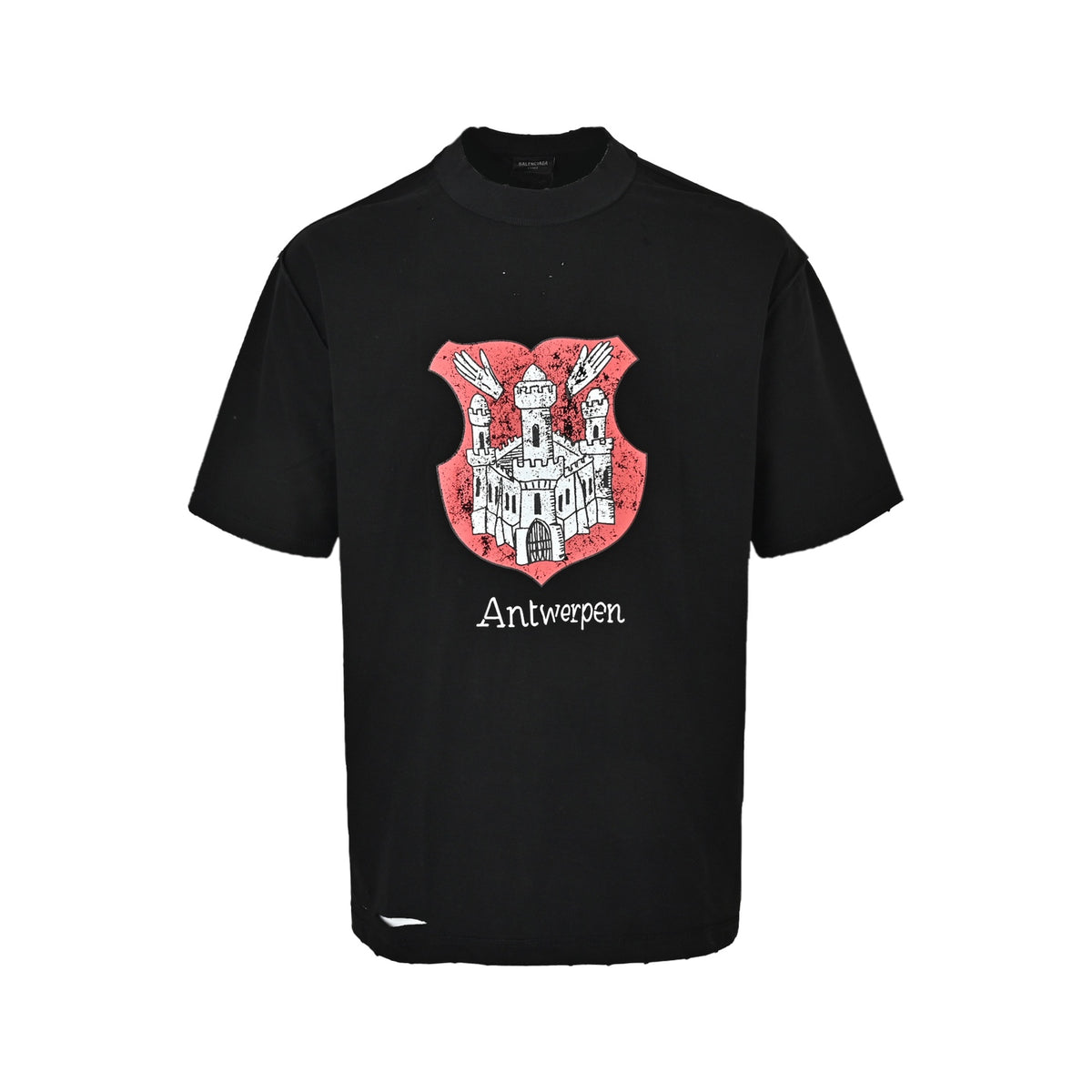 Balenciaga reverse-wear castle print ripped short-sleeves