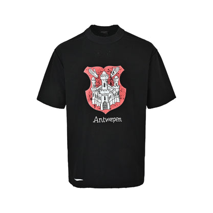 Balenciaga reverse-wear castle print ripped short-sleeves