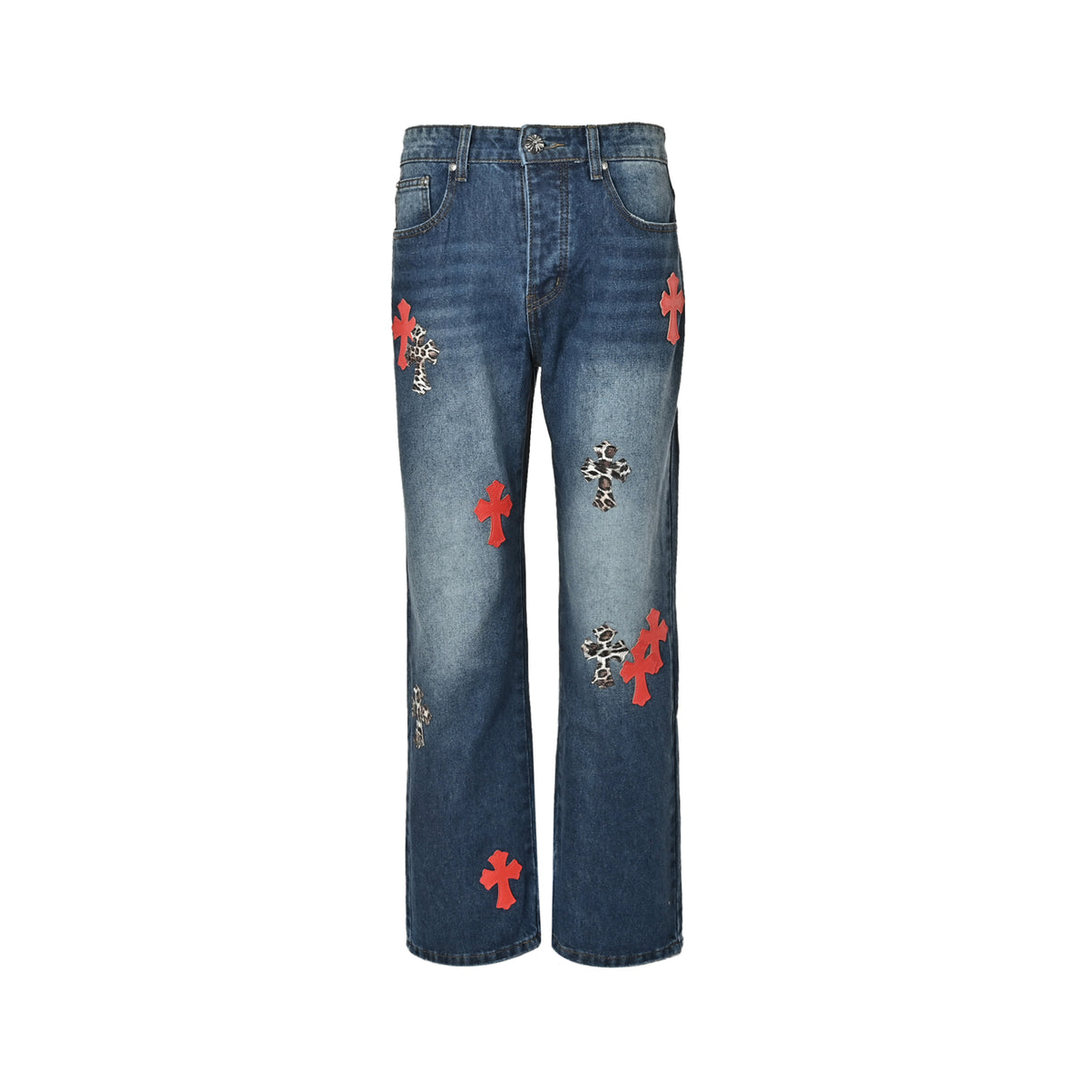 Chrome Hearts cross patch leather jeans