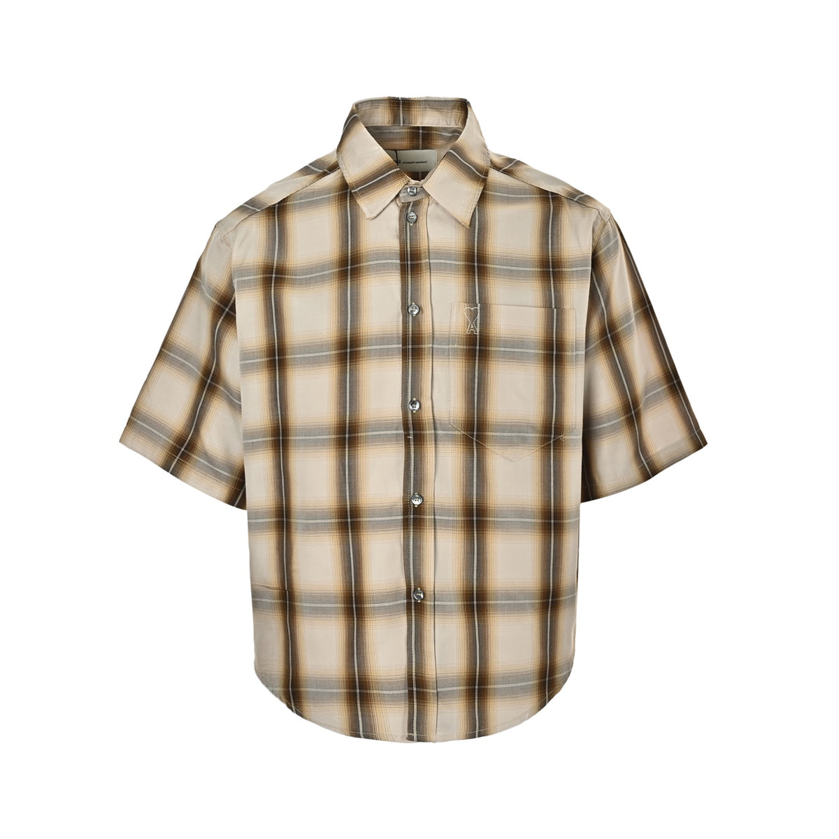 Ami Paris love brown plaid short-sleeved shirt