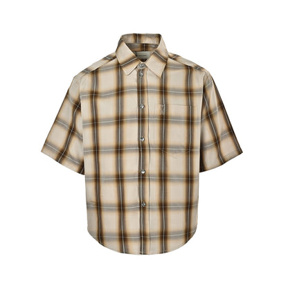 Ami Paris love brown plaid short-sleeved shirt
