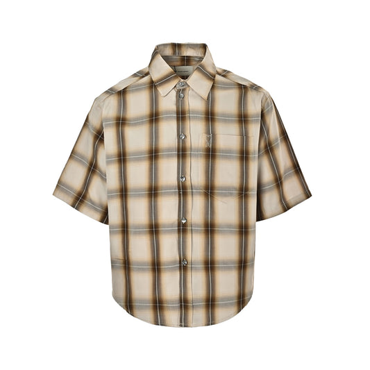 Ami Paris love brown plaid short-sleeved shirt
