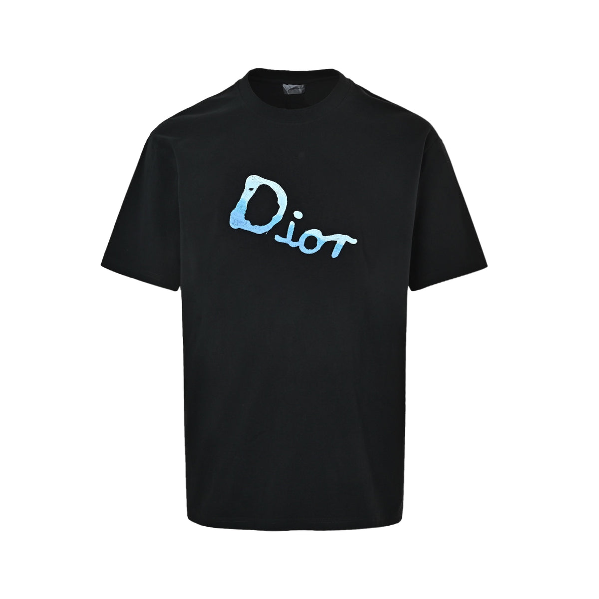 Dior gradient blue front and back graffiti embroidered short sleeves