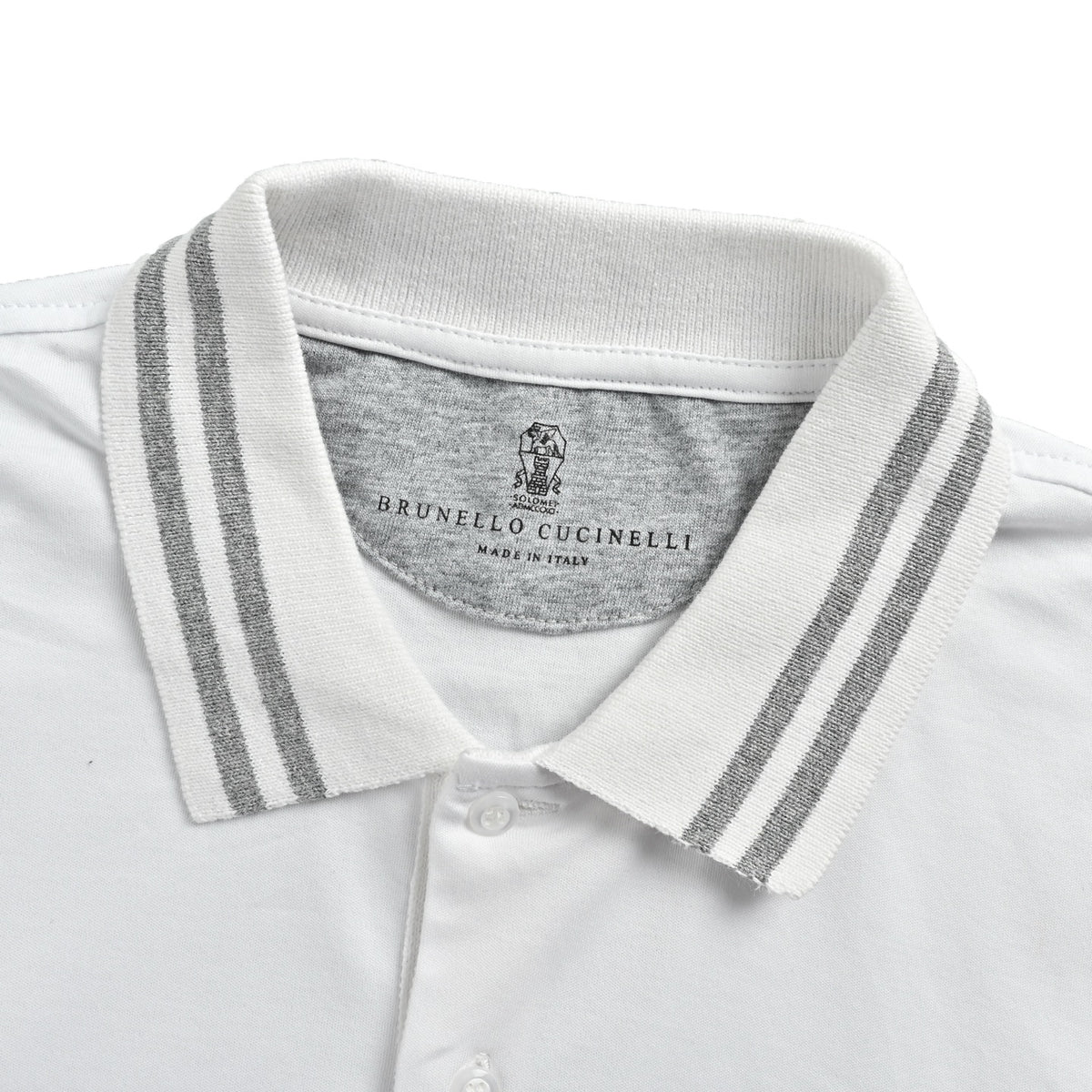 BRUNELLO CUCINELLI BC Badge Embroidered Stripe Trim Polo Short Sleeve