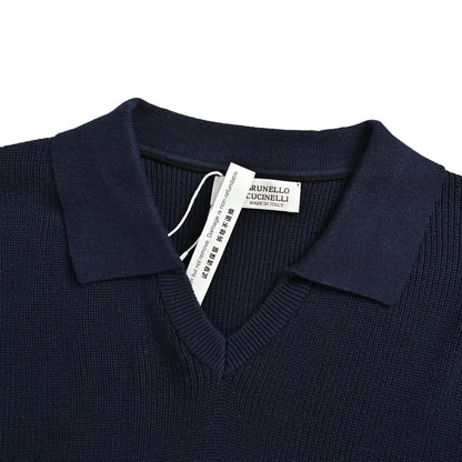 Brunello Cucinelli BC Seagull Neck Knitted Polo Short Sleeve